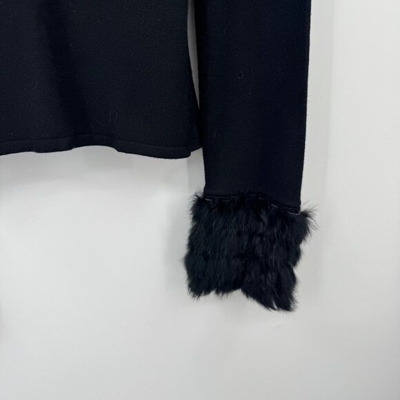 Yuka Black Cowl Neck Sweater Rabbit Fur Trim at Collar Wrist woman’s size Medium - Picture 7 of 11